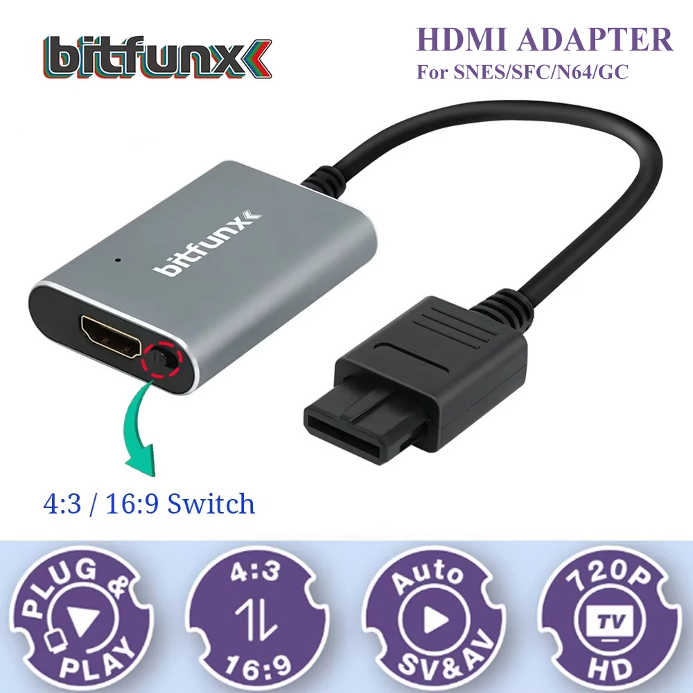 Retro Gaming Os - Adaptador Bitfunx 720P Svideo/AV a HDMI,