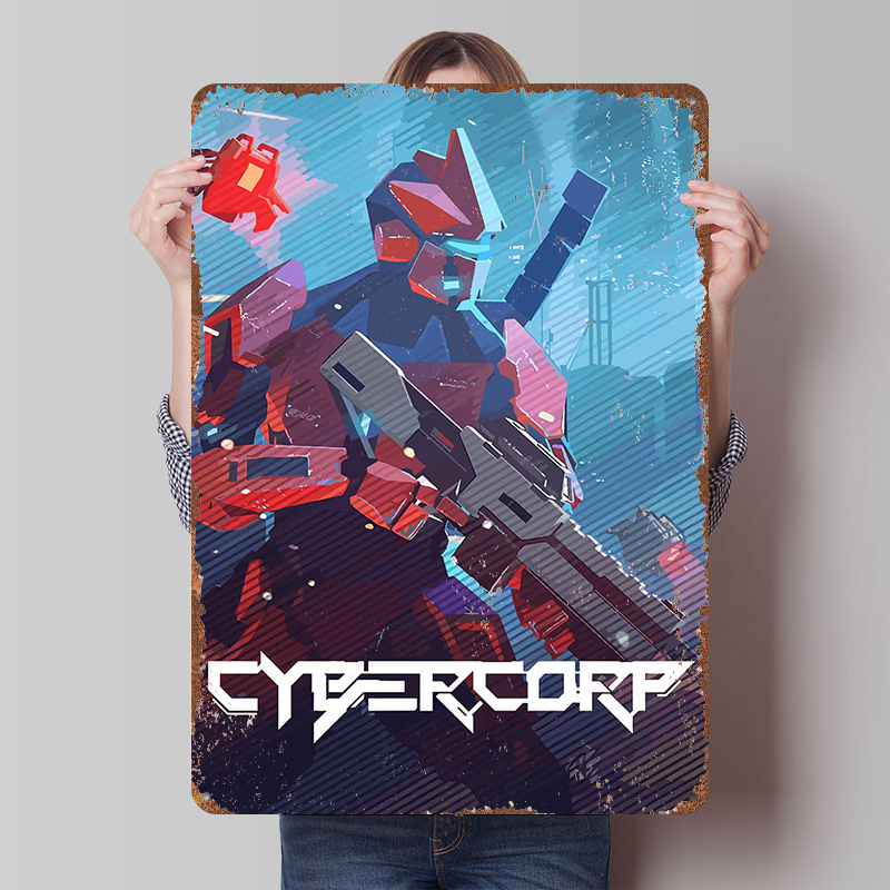 Retro Gaming Gun - Póster Metálico de Robot Cyberpunk con